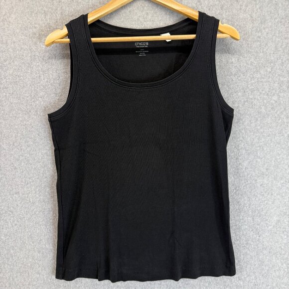 Chicos Black Tank Top True Color Tees Cotton Blend Ribbed Size 2 US Large Summer - Picture 1 of 9